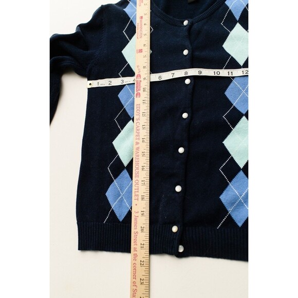 Carol Little S Blue argyle sweater academia preppy Eclectic Grandpa button up - Picture 5 of 6